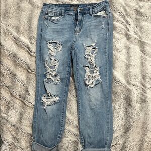 Judy Blue Light Blue Distressed Boyfriend Jeans